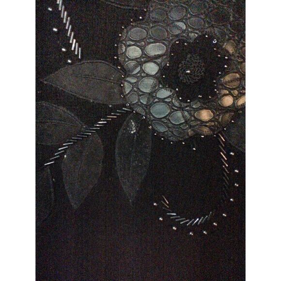 VTG D.G. Black Lambswool Angora Sweater Beaded Embroidered Hong Kong Sz M L - Picture 7 of 7